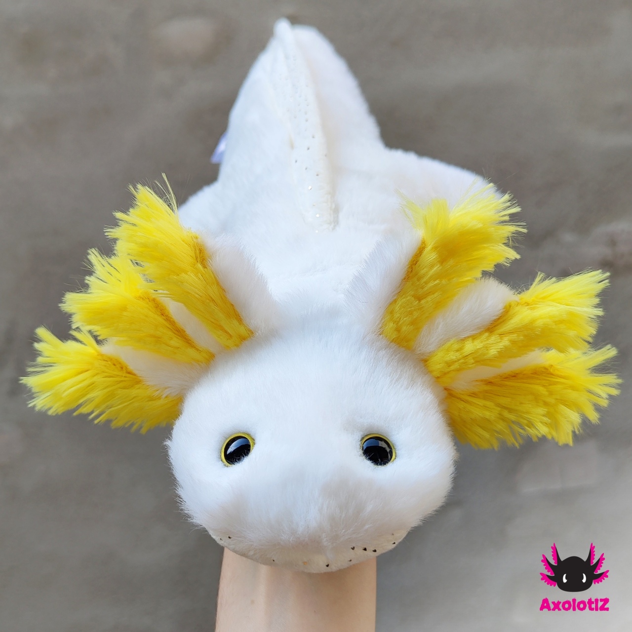 Axolotl Plush Glitter white-yellow